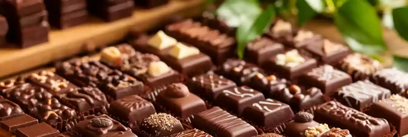 Handmade organic chocolate bars displayed at ChocoNature workshop on MG Road Bangalore showing different cocoa percentages