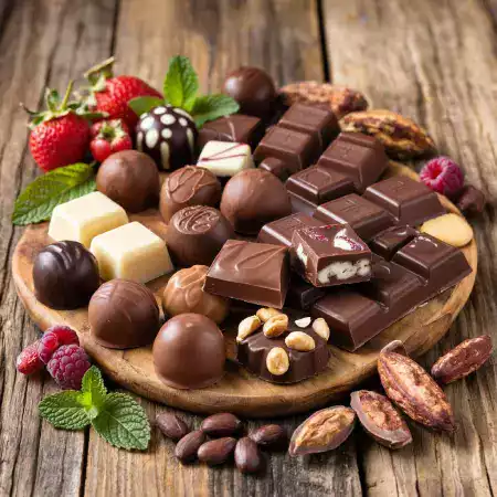 Dark chocolate bars with roasted almonds cashews dried cranberries and orange peel mixed in 65 percent cocoa base weighing 60 grams