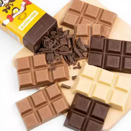 Gluten free certified chocolate bars tested monthly in Bangalore lab to confirm below 20 ppm gluten threshold for celiac safety